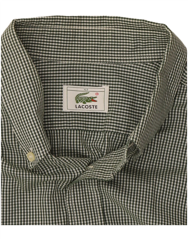LACOSTE Mens Shirt Size 42 Large Green Gingham Cotton