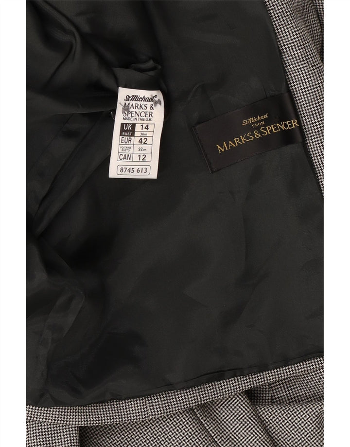 Giacca blazer a 3 bottoni Marks & Spencer da donna UK 14 grande pied de poule grigio