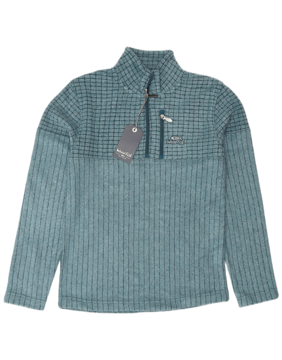 Felpa da uomo con collo con zip Weird Fish, piccola, in poliestere blu