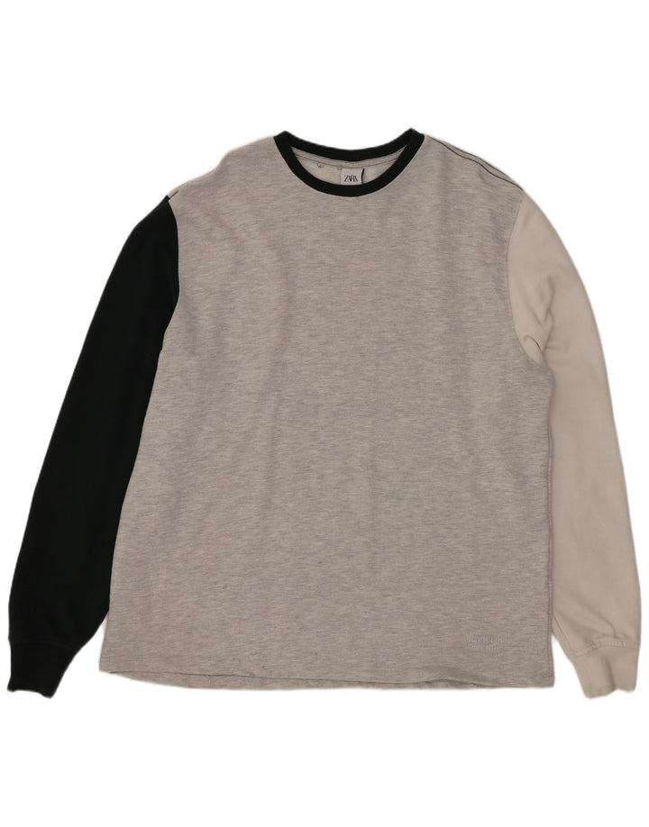 Felpa Zara da uomo maglione XL in cotone color block grigio