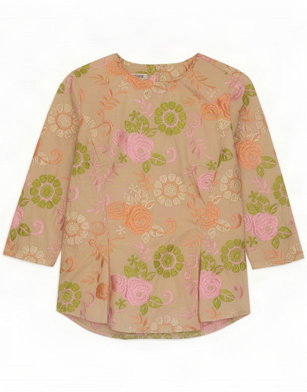 Naracamicie Camicetta da donna con maniche a 3/4 UK 10 Small Beige Floral Cotton
