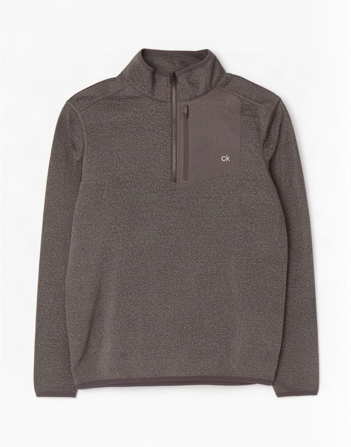 Calvin Klein Uomo Golf Zip Neck Pullover Tuta Top Small Grigio screziato