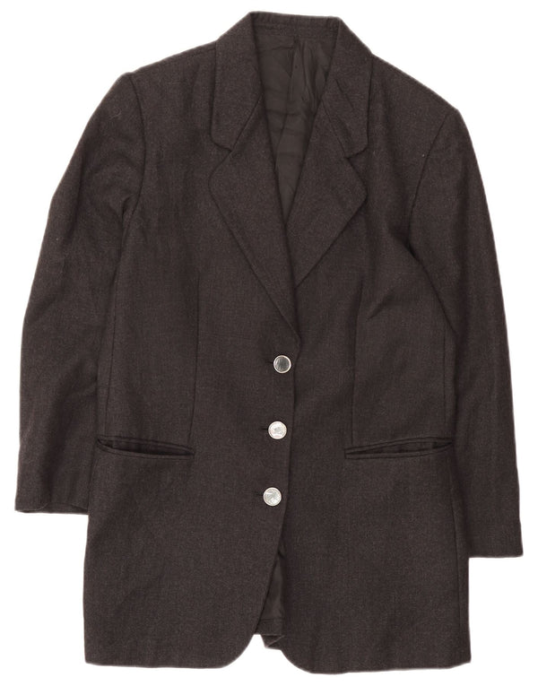 Giacca blazer vintage da donna a 3 bottoni con linea lunga UK 14 Grigio medio