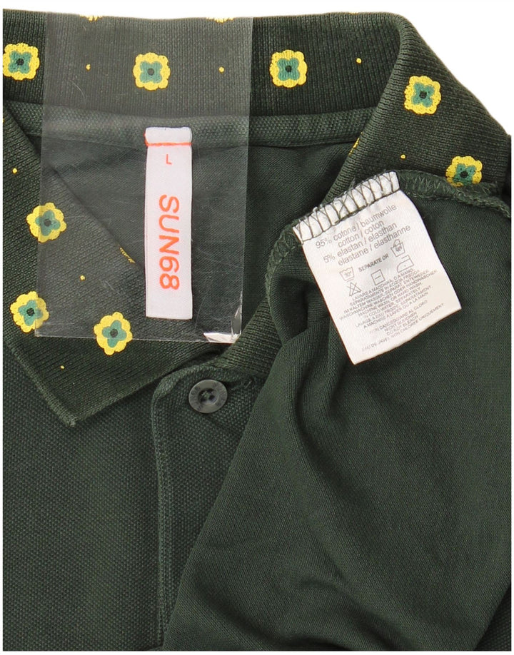 Polo da uomo SUN68 grande in cotone floreale verde