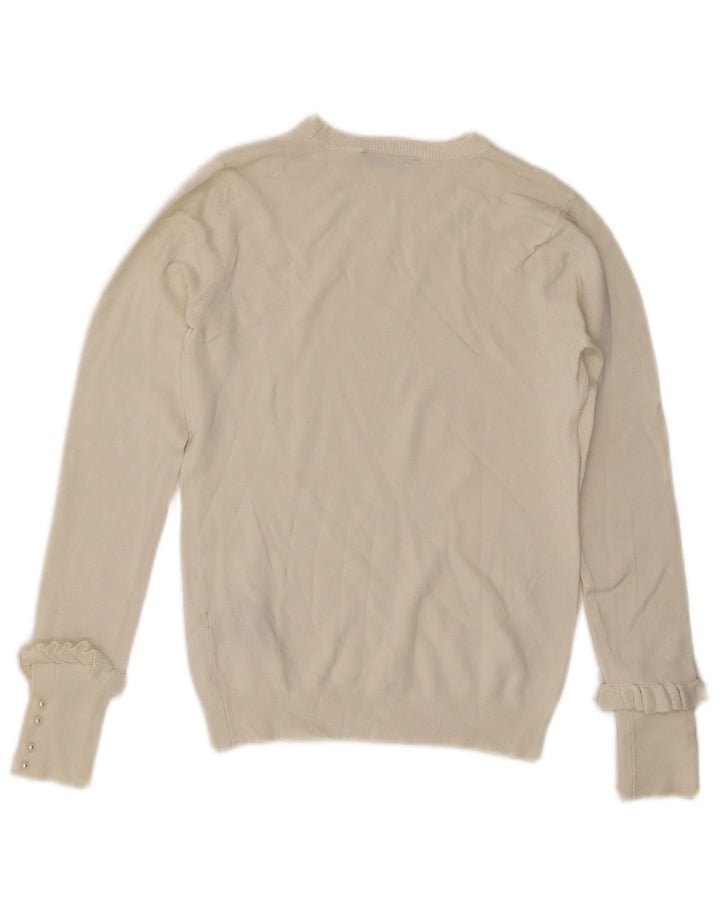 ZARA Maglione da Donna con Scollo a Barca UK 12 Viscosa Bianco Sporco Medio