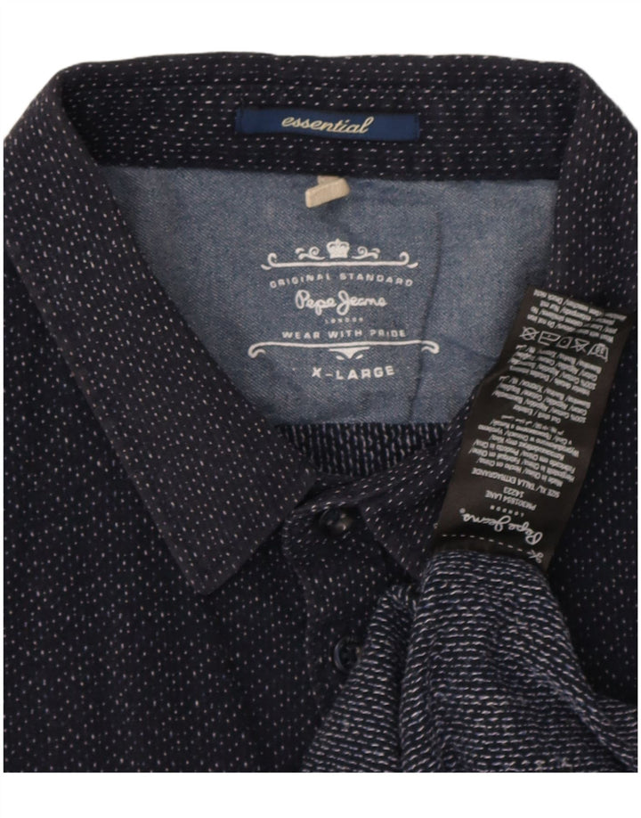 Camicia da uomo PEPE Jeans XL in cotone maculato blu navy