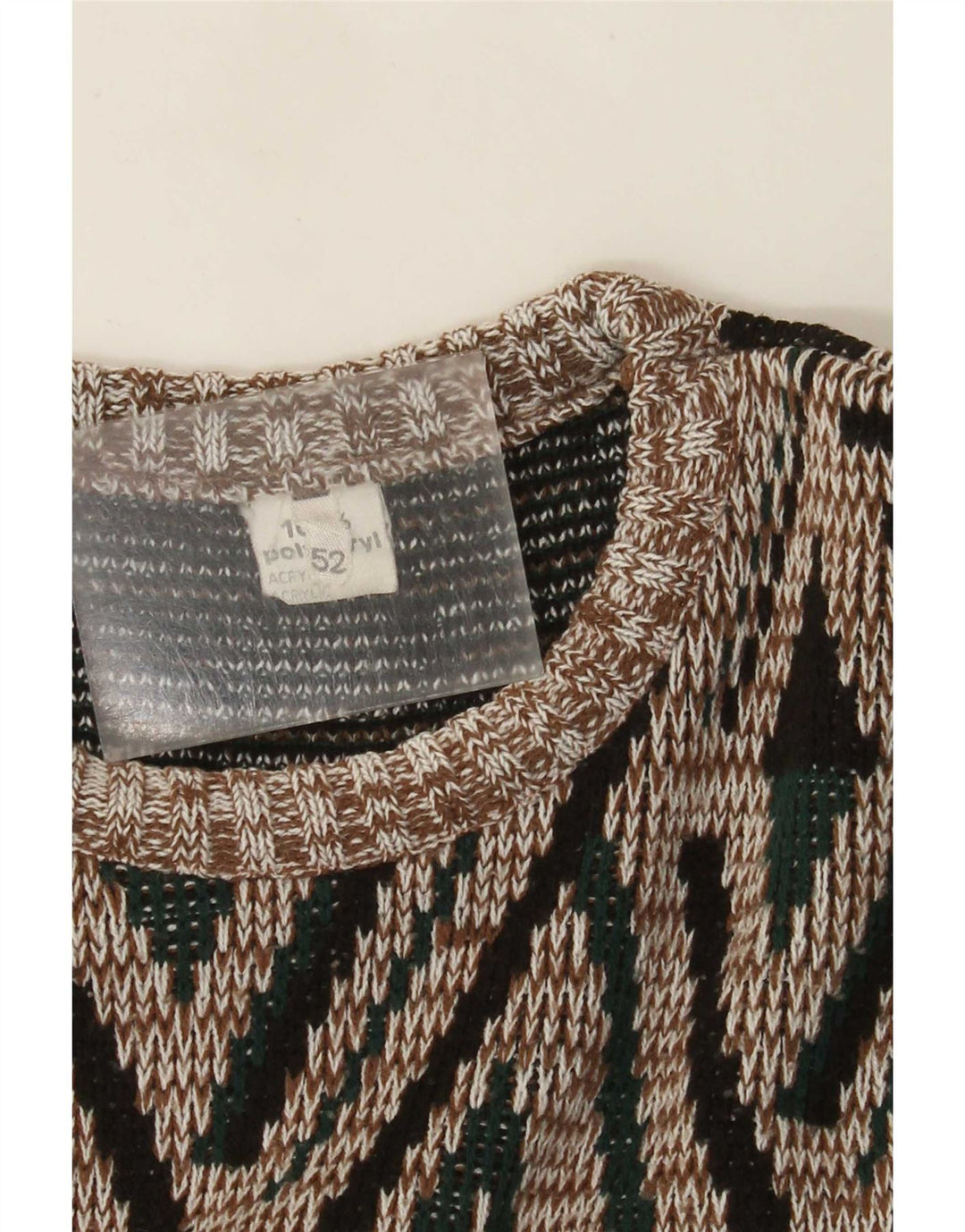 Maglione girocollo da uomo vintage IT 52 Grande motivo geometrico multicolore
