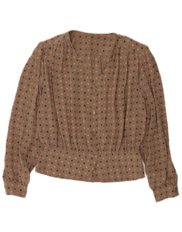 Camicetta camicia vintage da donna UK 18 XL a pois marrone