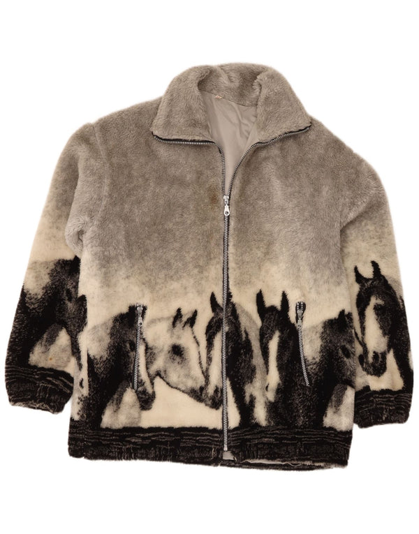 Giacca a vento da donna vintage vestibilità ampia UK 14 stampa animalier grigio medio