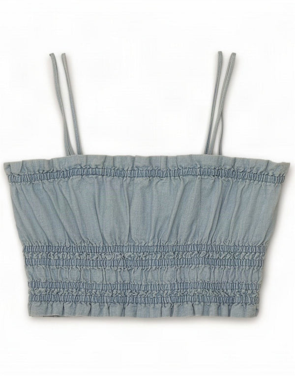 Canotta corta da donna Zara UK 12 cotone blu medio