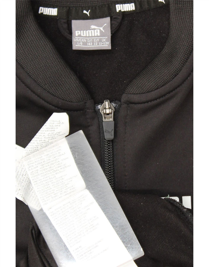 PUMA Boys Graphic Tracksuit Top Jacket 11-12 Years Black Colourblock