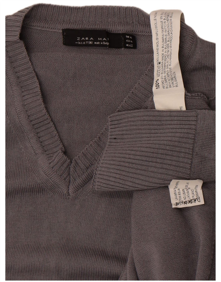 Maglione Zara da uomo con scollo a V XL in lana grigia