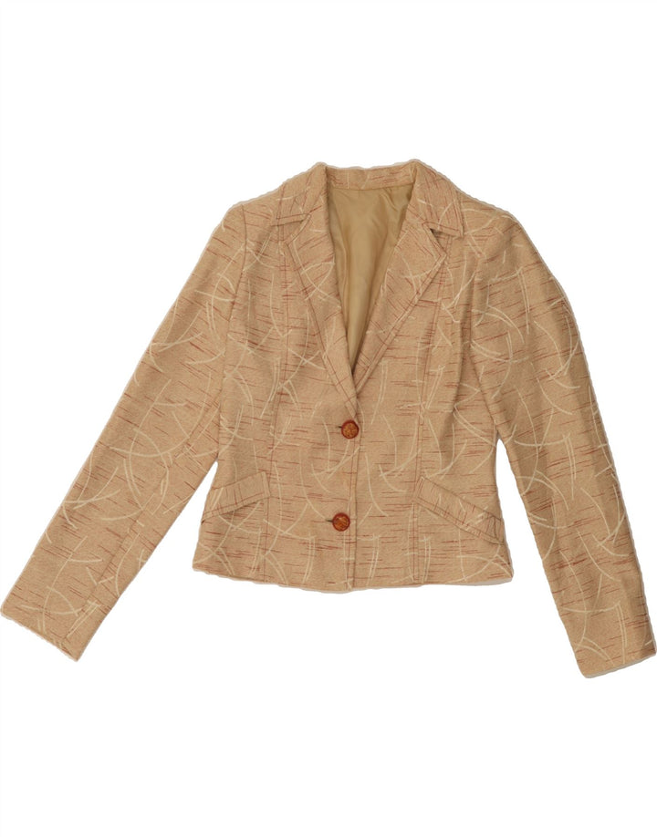 VINTAGE Womens Crop 2 Button Blazer Jacket UK 10 Small Beige Pinstripe Vintage Vintage and Second-Hand Vintage from Messina Hembry 