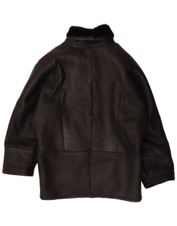 Giubbotto oversize in shearling vintage da donna IT 44 medio in pelle nera