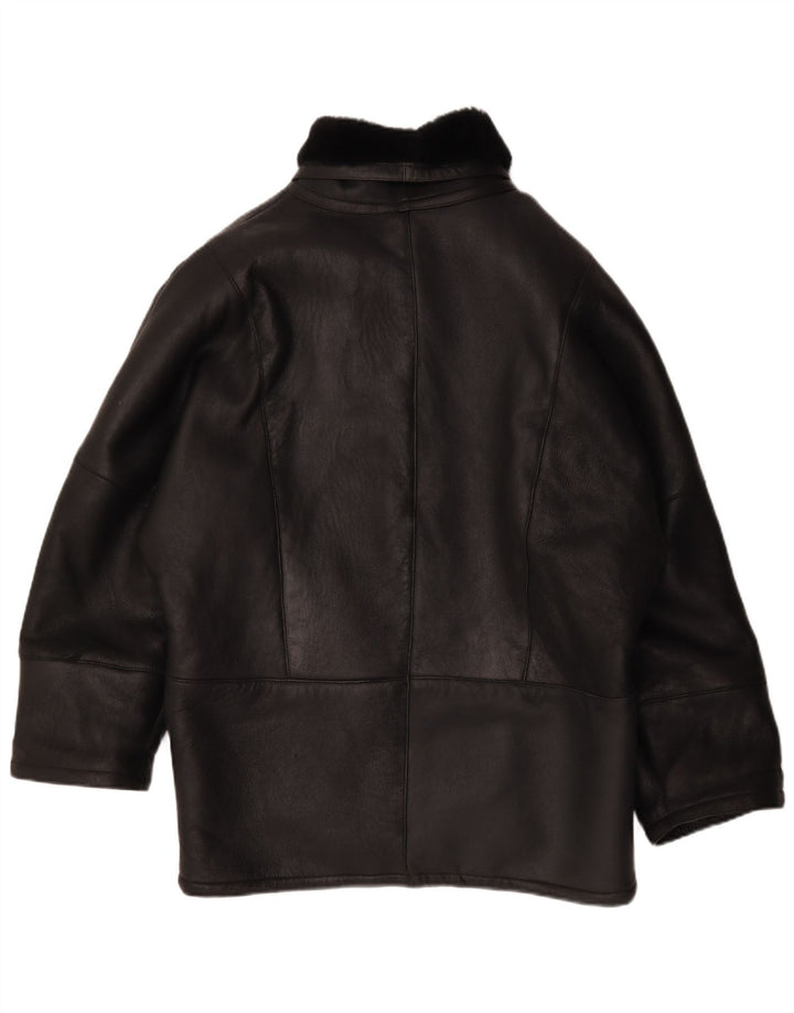 Giubbotto oversize in shearling vintage da donna IT 44 medio in pelle nera