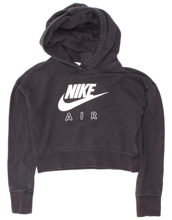 Felpa con cappuccio Nike Crop Graphic Standard Fit per ragazze 10-11 anni media nera