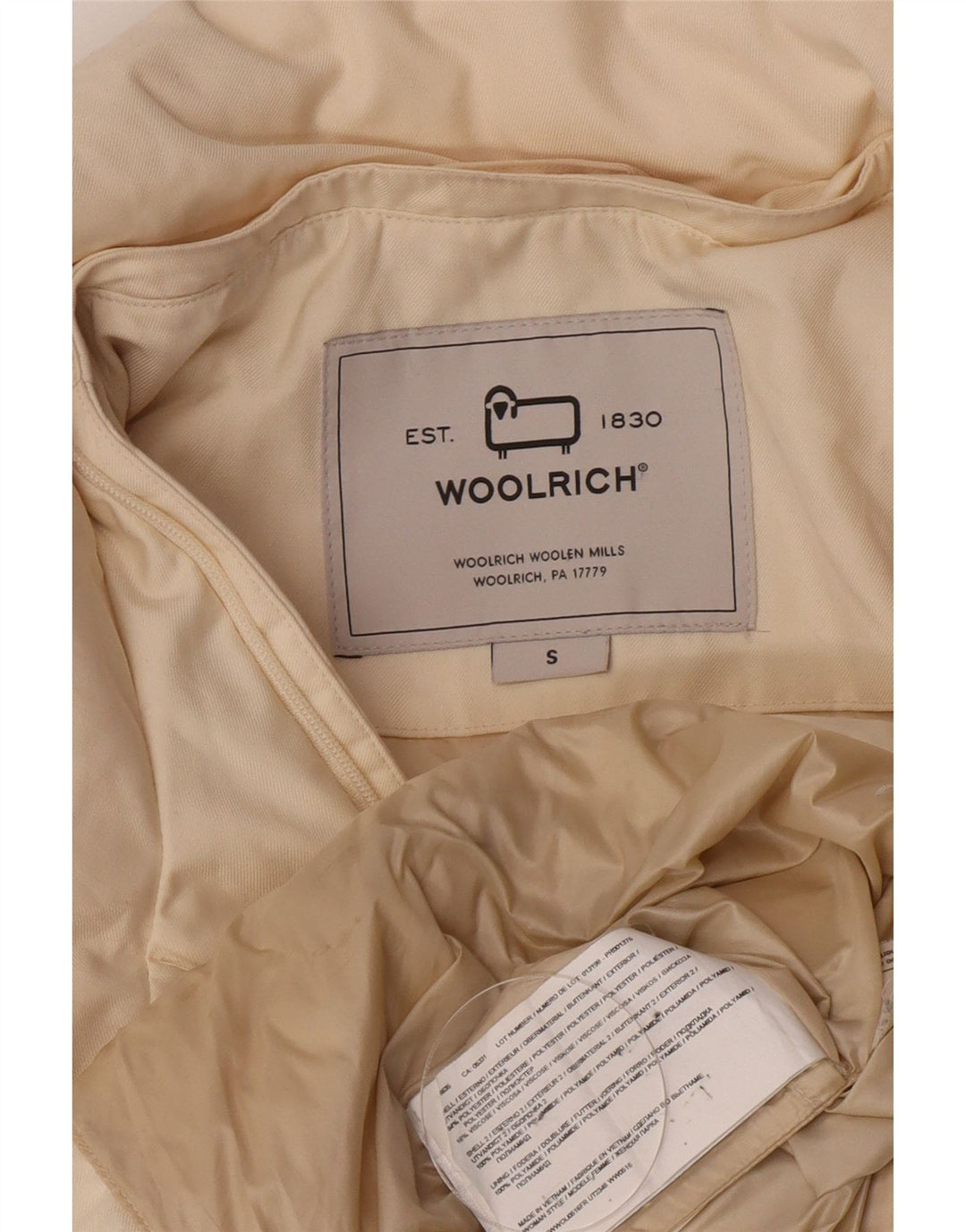 Giacca imbottita da donna Woolrich UK 10 piccola in poliestere bianco sporco