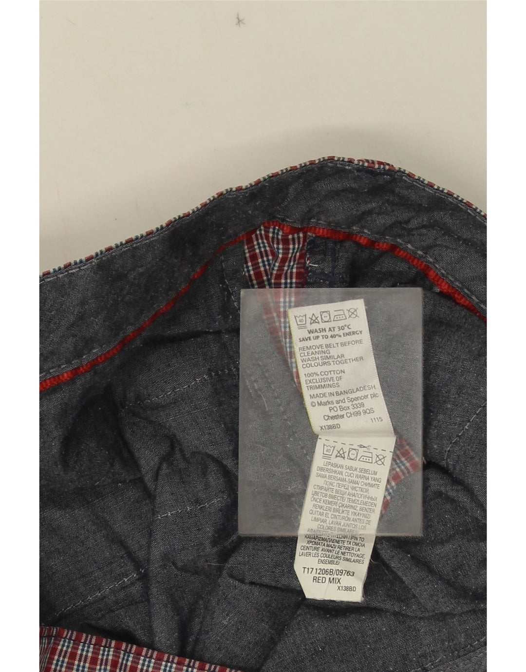 Pantaloncini chino da uomo Marks & Spencer W38 XL cotone a quadretti rossi