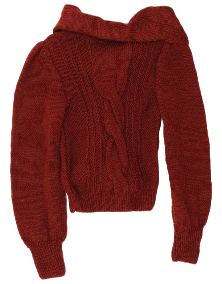 Maglione cardigan con cravatta frontale da donna vintage UK 12 rosso medio