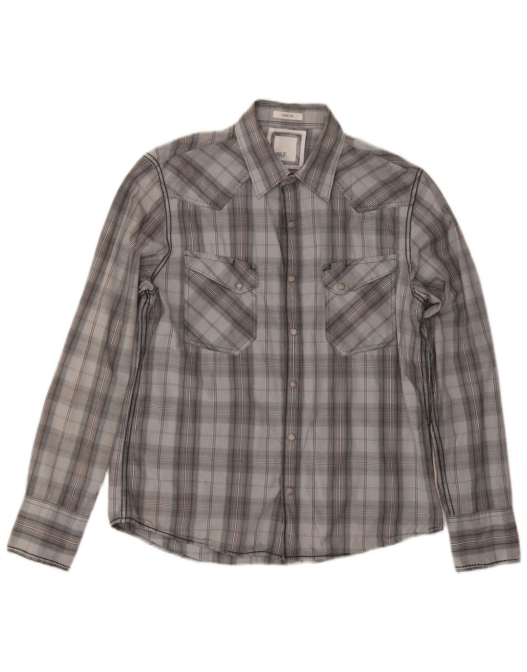 Camicia da uomo slim fit BKE in cotone a quadri grigio medio