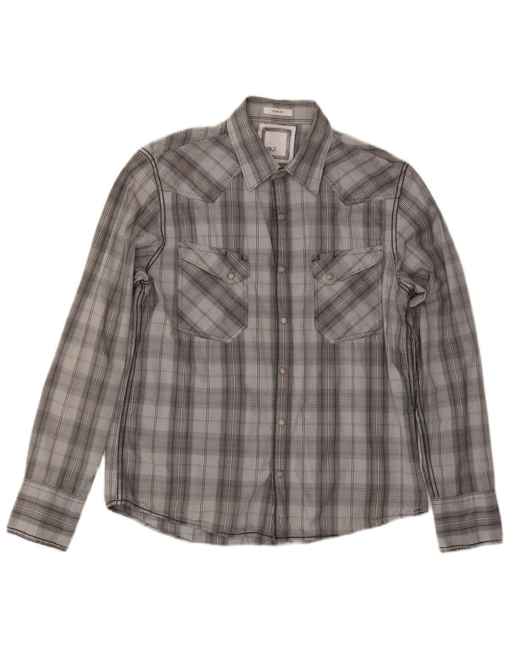 Camicia da uomo slim fit BKE in cotone a quadri grigio medio