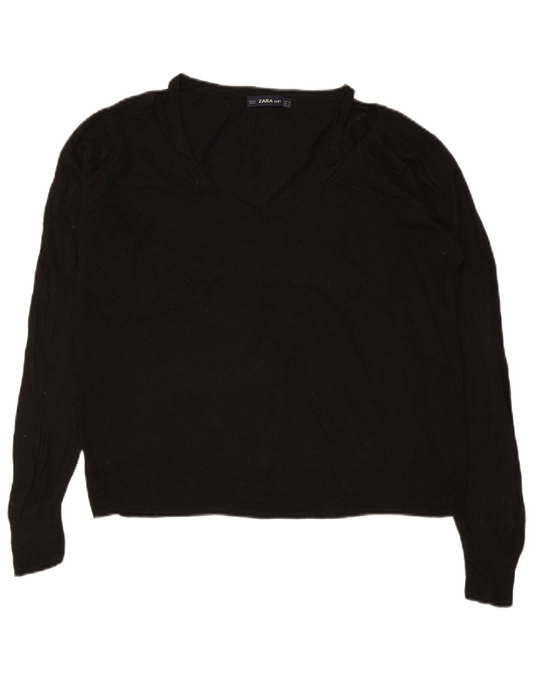 Maglione ZARA da donna oversize con scollo a V UK 10 piccolo in viscosa nera