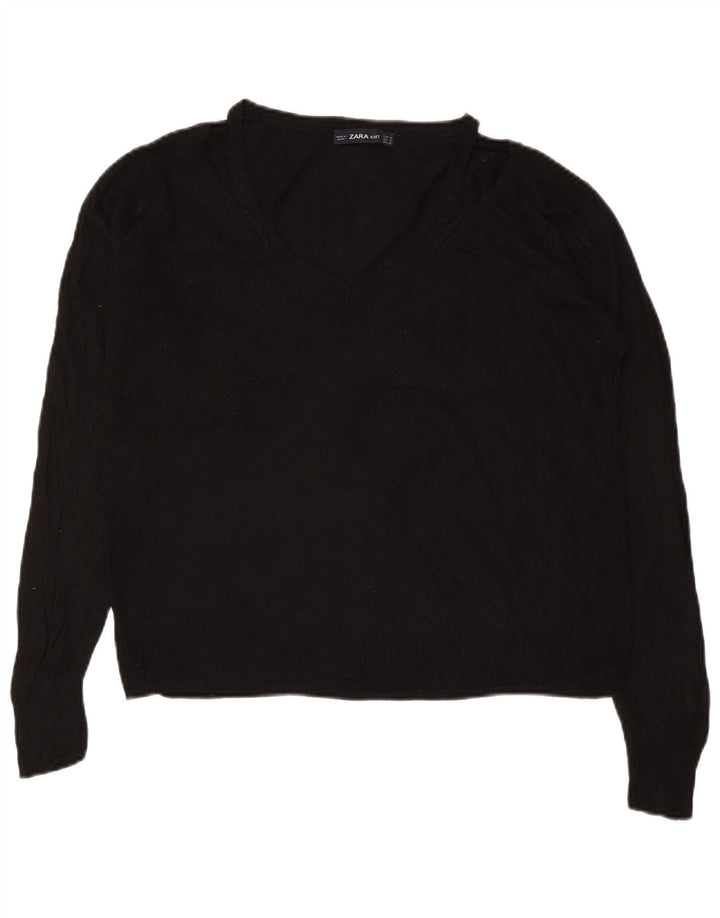 Maglione ZARA da donna oversize con scollo a V UK 10 piccolo in viscosa nera