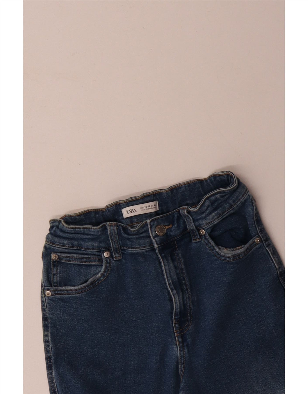 ZARA Jeans a Gamba Larga a Vita Alta da Bambino 13-14 Anni W26 L28 Cotone Blu