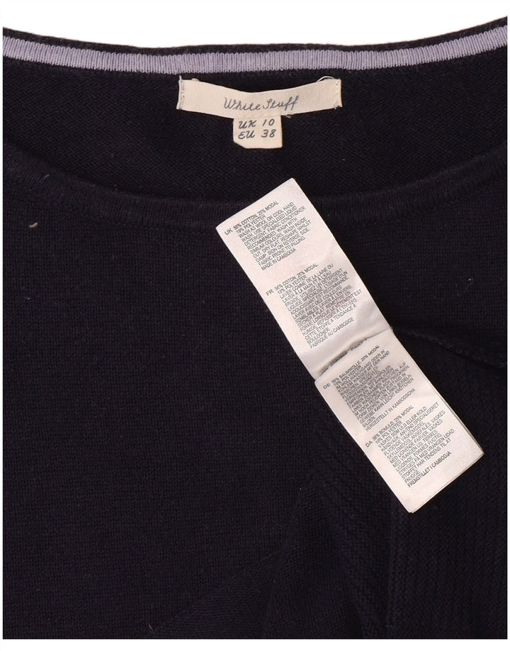 WHITE STUFF Maglione da donna con scollo a barchetta UK 10 Piccolo blu navy