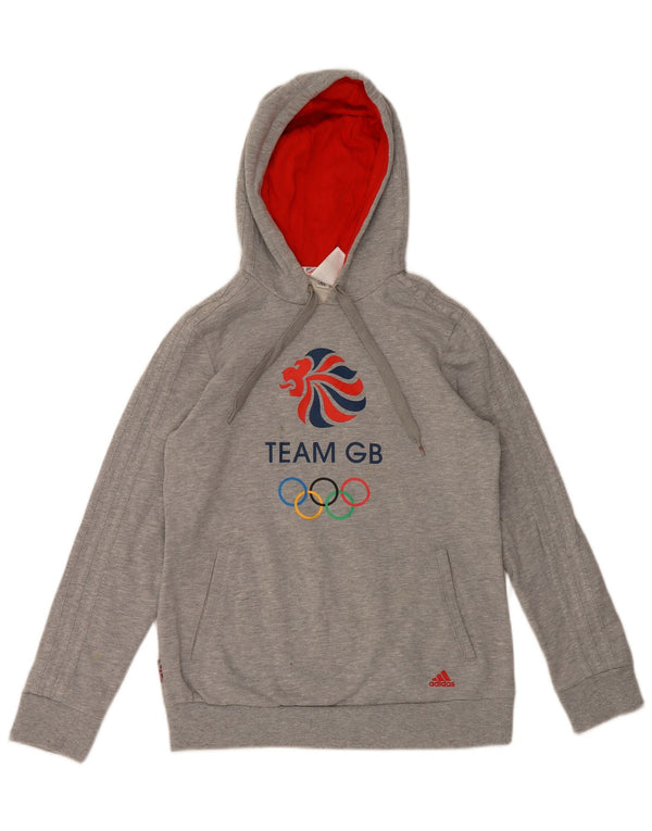 Felpa con cappuccio grafica da donna Adidas UK 12/14 Cotone grigio medio