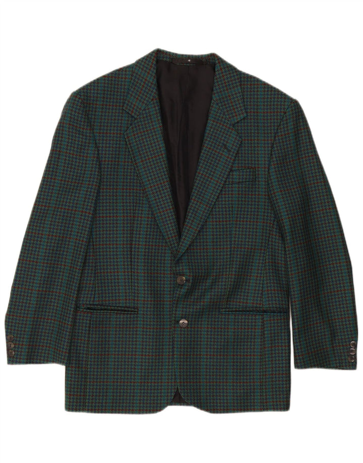 Giacca blazer vintage da uomo a 2 bottoni IT 46 piccolo verde pied de poule in lana vergine