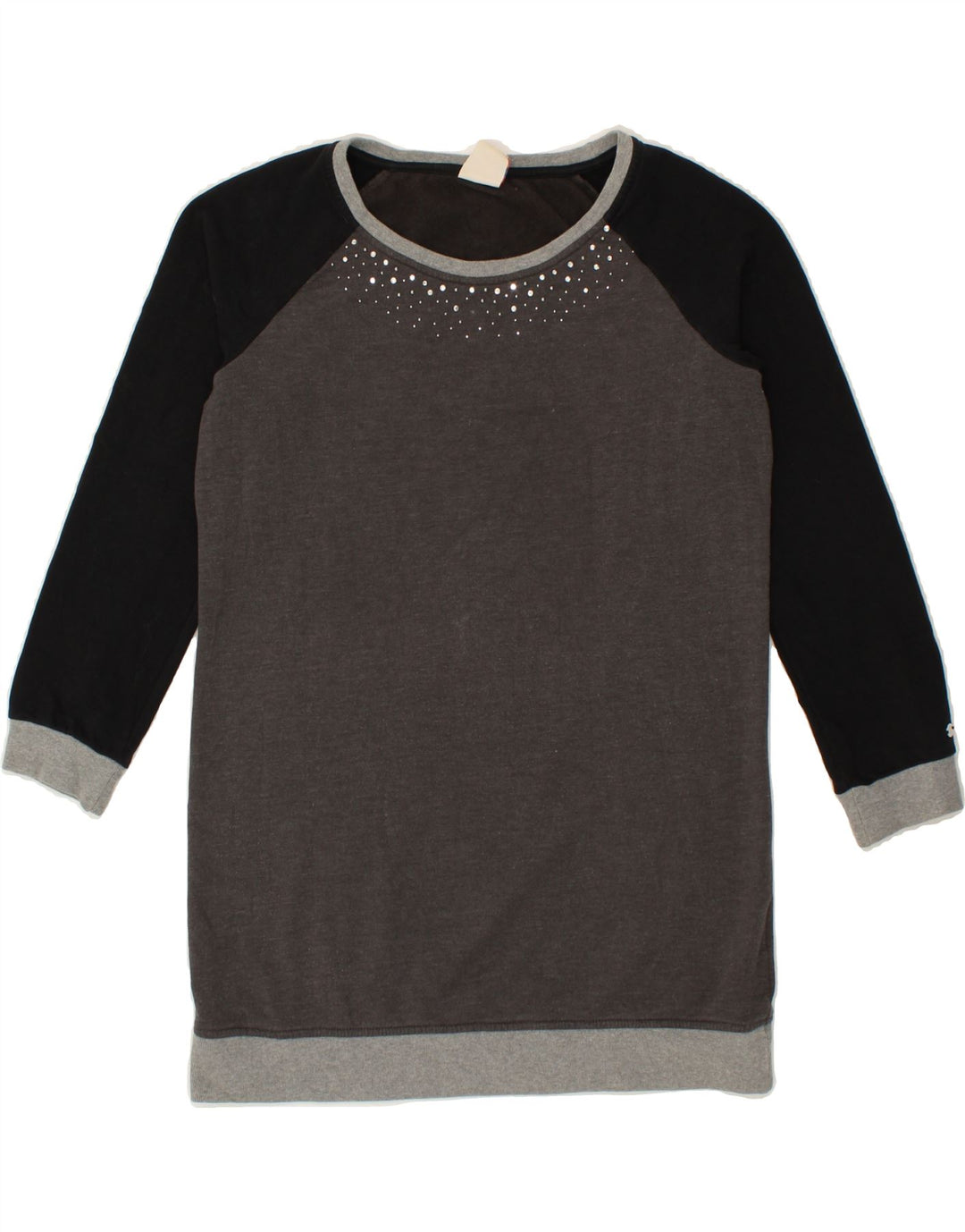 CHAMPION Womens Longline Sweatshirt Jumper UK 10 Small Grey Colourblock Vintage Champion and Second-Hand Champion from Messina Hembry 