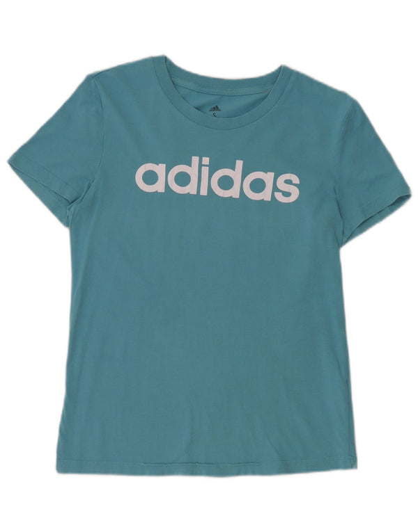 ADIDAS Womens Graphic T-Shirt Top UK 8/10 Small Blue Cotton