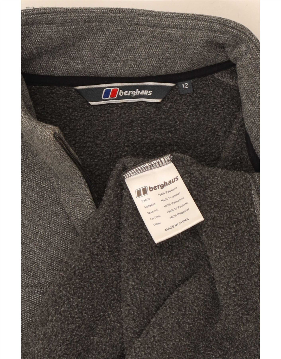 Felpa da donna con collo con zip Berghaus, maglione UK 12, poliestere grigio medio