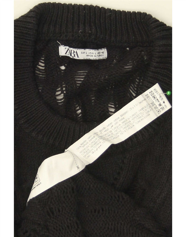 Maglione maglione girocollo da uomo Zara grande in cotone nero