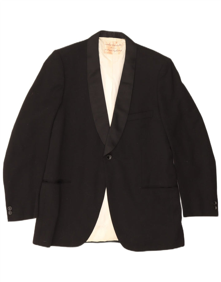 Giacca blazer vintage da uomo a 1 bottone UK 40 grande nera