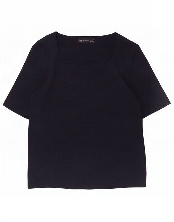 T-shirt corta da donna Marks & Spencer UK 10 piccola in viscosa blu navy