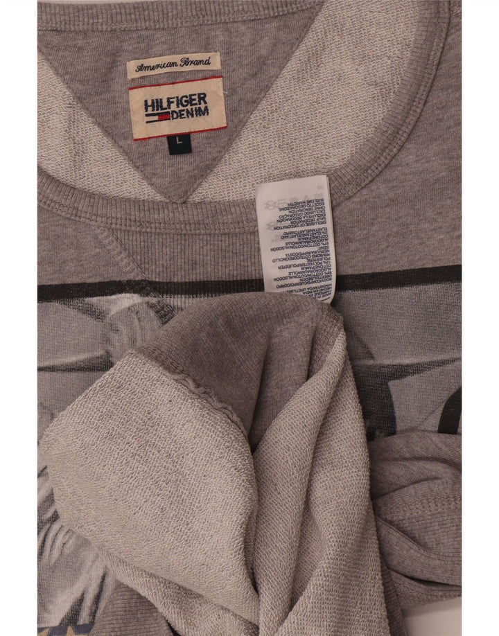 Tommy Hilfiger Uomo Felpa grafica Maglione Grande Cotone chiazzato grigio