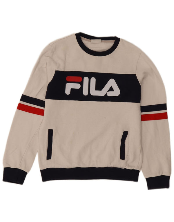 Felpa grafica da donna Fila Jumper UK 6 XS cotone color block bianco