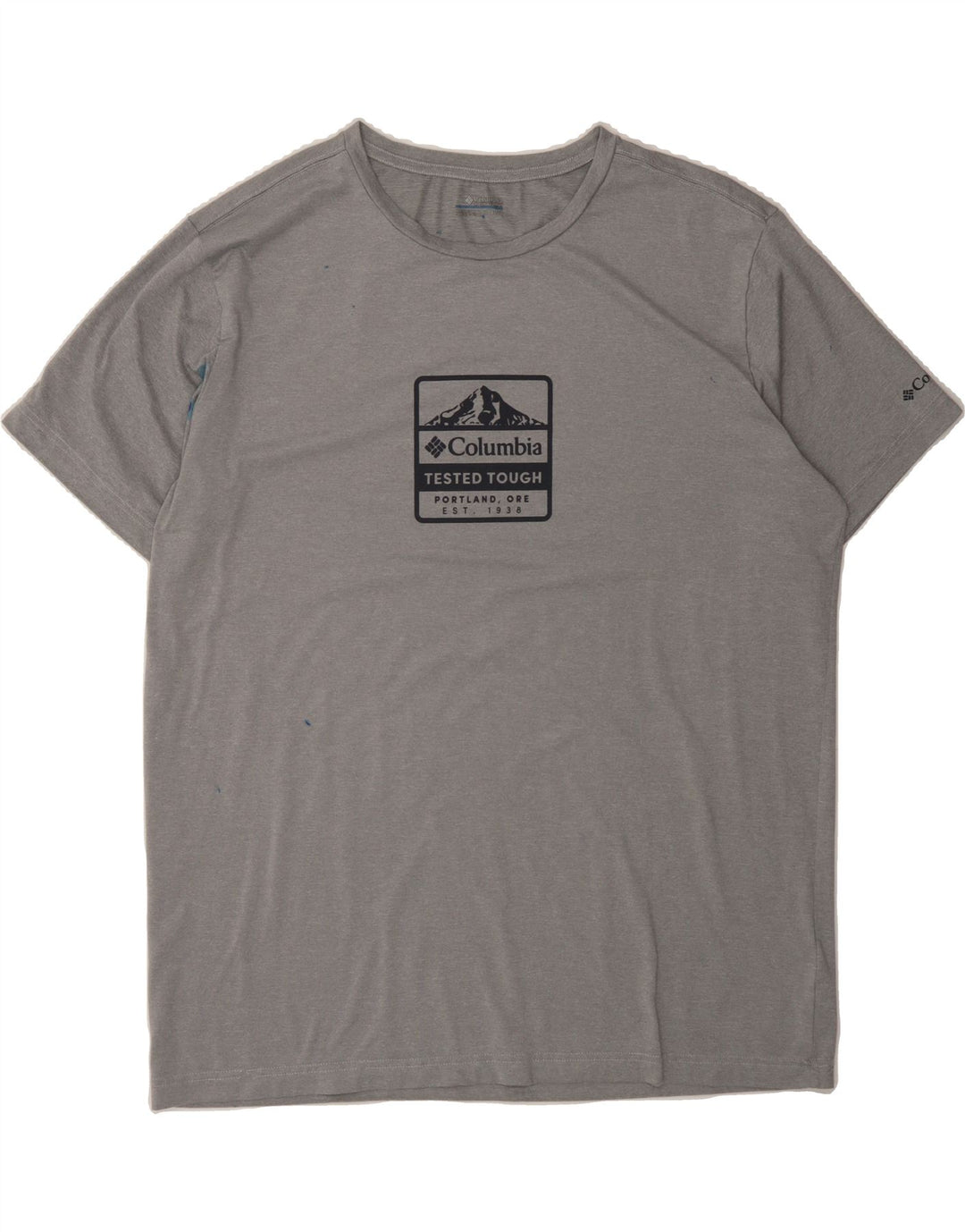 COLUMBIA Mens Graphic T-Shirt Top XL Grey Polyester Vintage Columbia and Second-Hand Columbia from Messina Hembry 