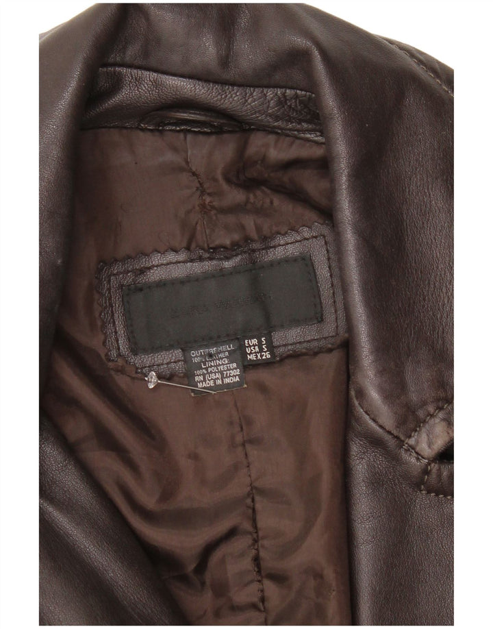 Cappotto in pelle da donna Zara UK 10 piccolo in pelle marrone