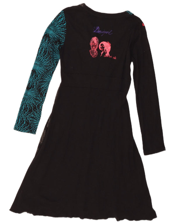 Desigual Abito da donna a maniche lunghe con grafica grafica UK 18 XL Nero floreale