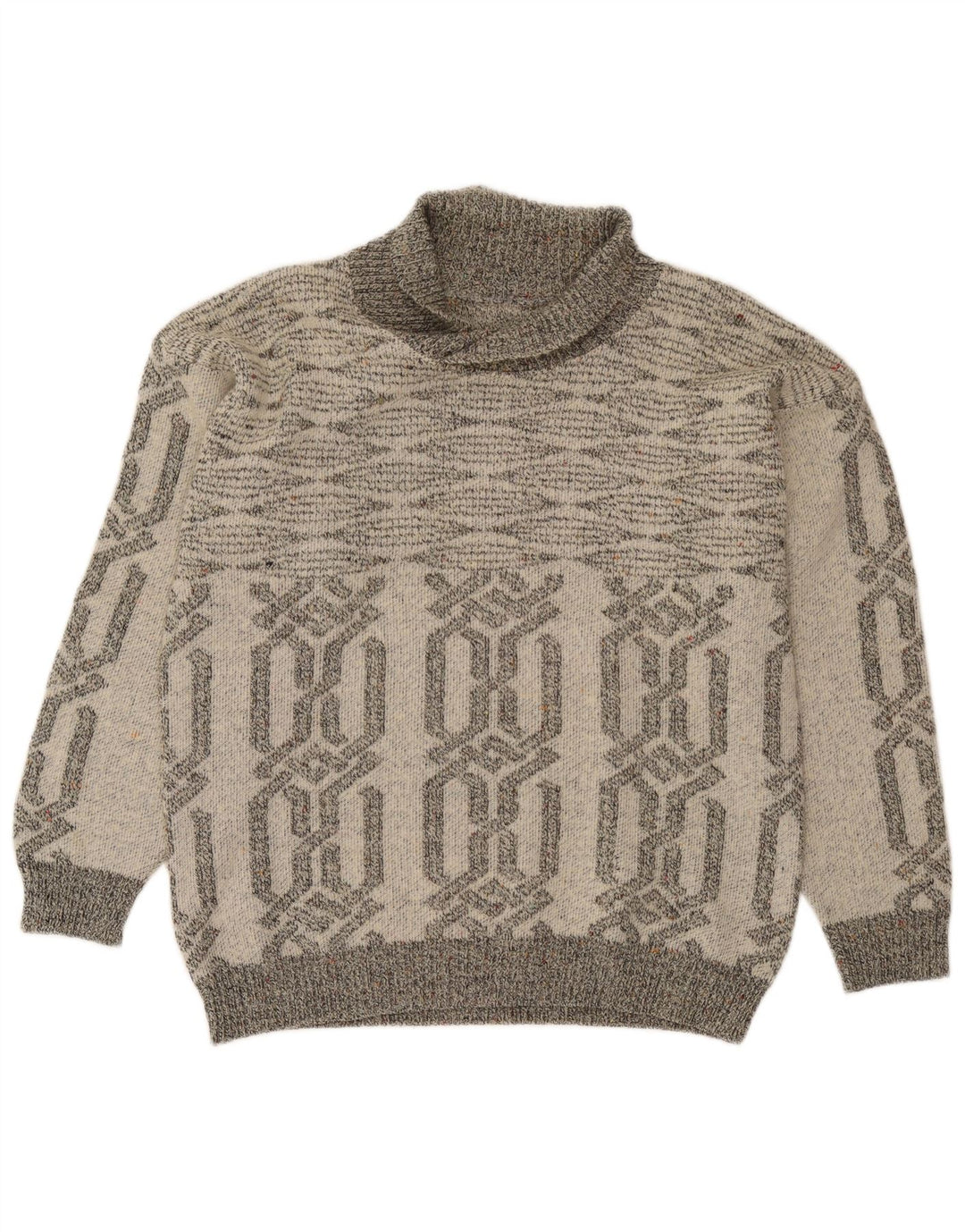 Maglione vintage da uomo con collo a scialle piccolo acrilico geometrico grigio