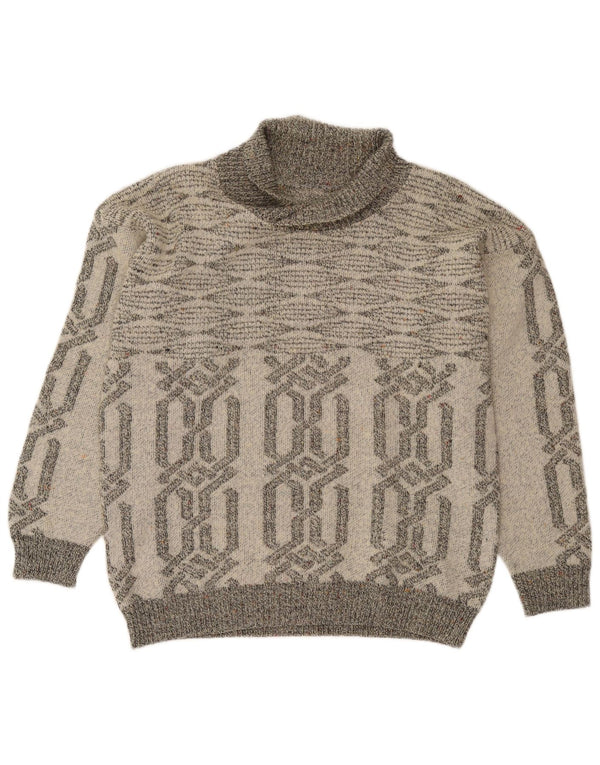 Maglione vintage da uomo con collo a scialle piccolo acrilico geometrico grigio