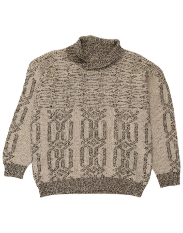 Maglione vintage da uomo con collo a scialle piccolo acrilico geometrico grigio