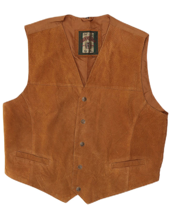 Gilet da uomo in pelle scamosciata John Monroe, grande in pelle marrone