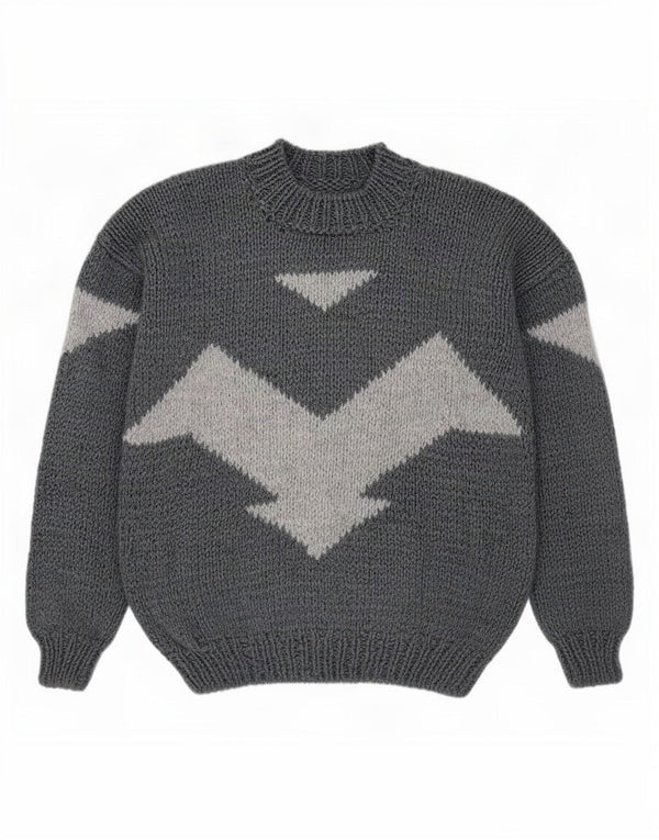 Maglione maglione vintage da donna con collo dolcevita UK 16 Large Grey Colourblock