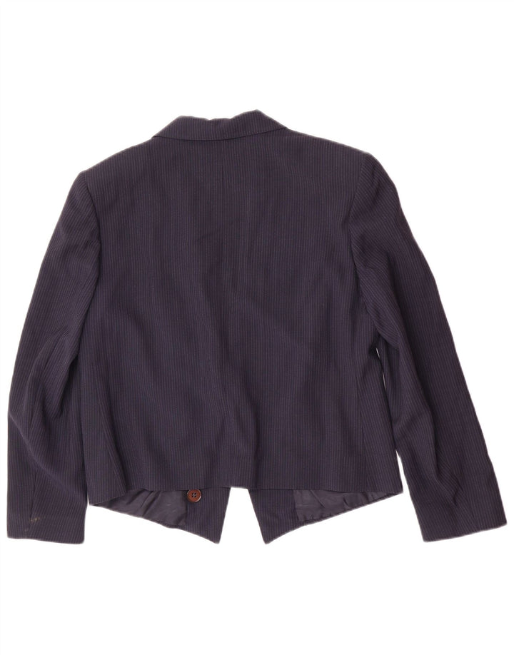 Giacca blazer vintage da donna a 1 bottone IT 46 grande gessato blu navy