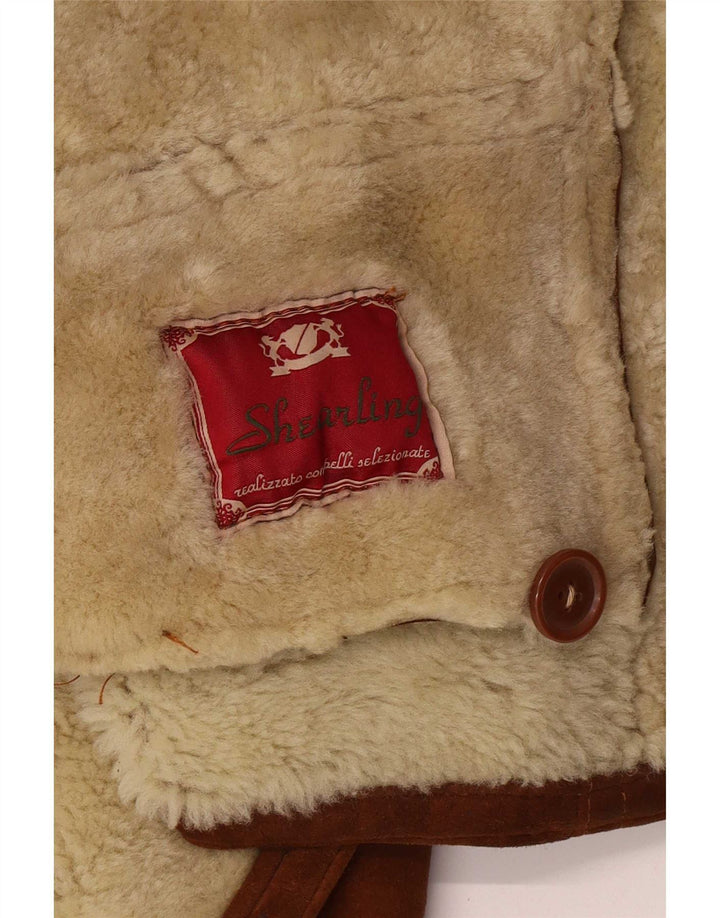 Giacca in shearling vintage da uomo UK 36 piccola marrone