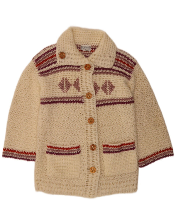 Maglione cardigan da donna vintage UK 16 grande acrilico a strisce bianche